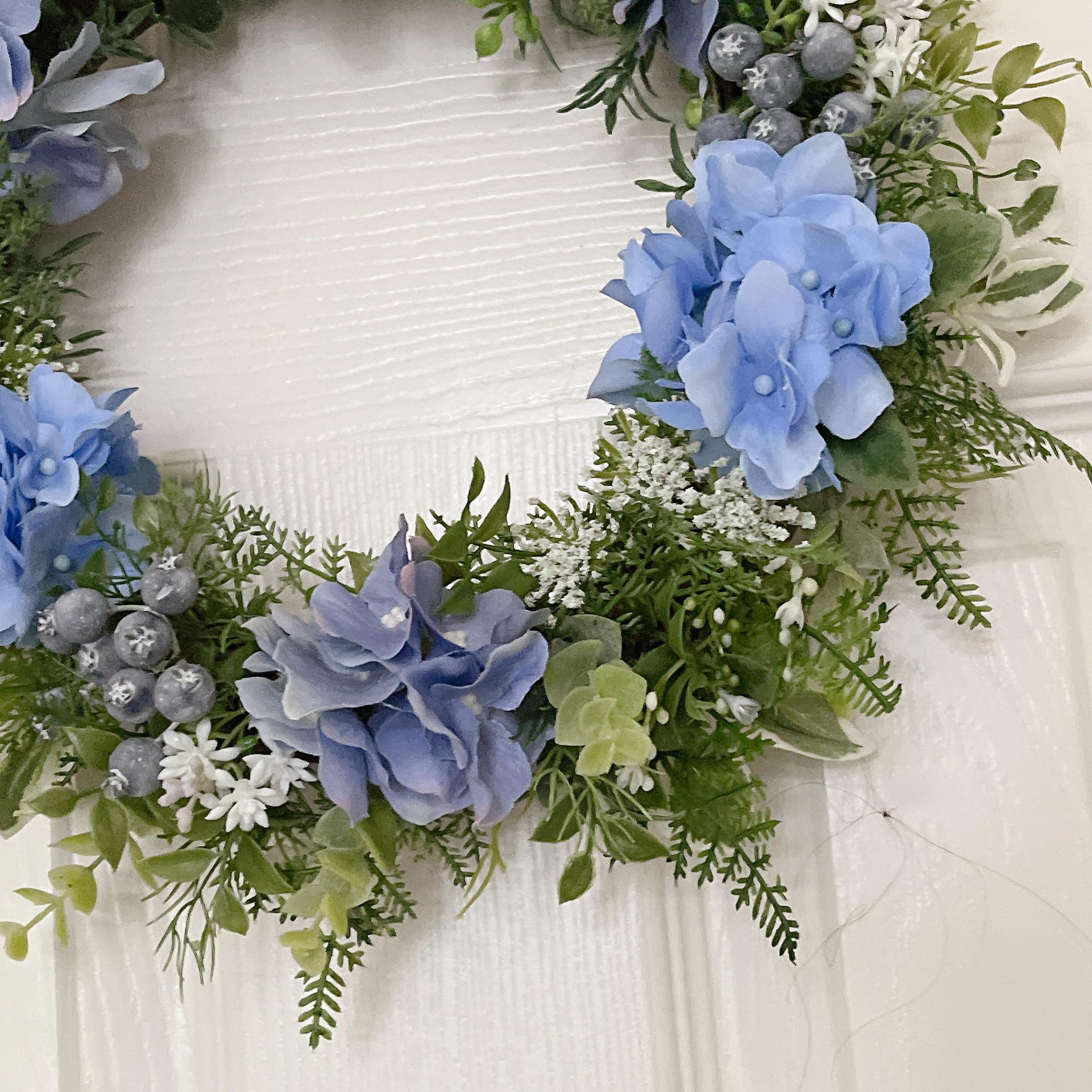 贈り物にも＊ 爽やか系の紫陽花とブルーのリース・30㎝・玄関にも　お部屋にも　ドアリース　贈り物　夏ギフト