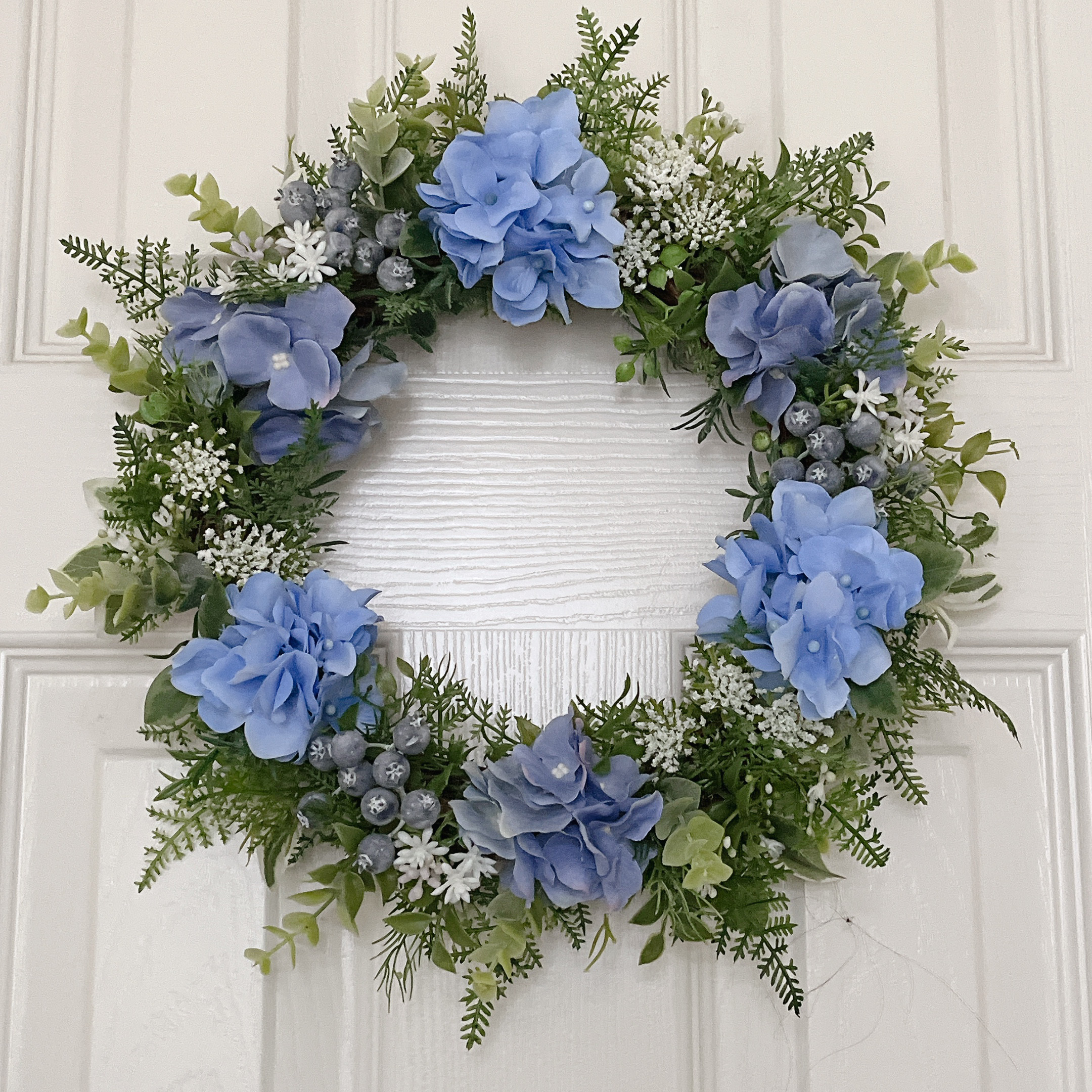 贈り物にも＊ 爽やか系の紫陽花とブルーのリース・30㎝・玄関にも　お部屋にも　ドアリース　贈り物　夏ギフト