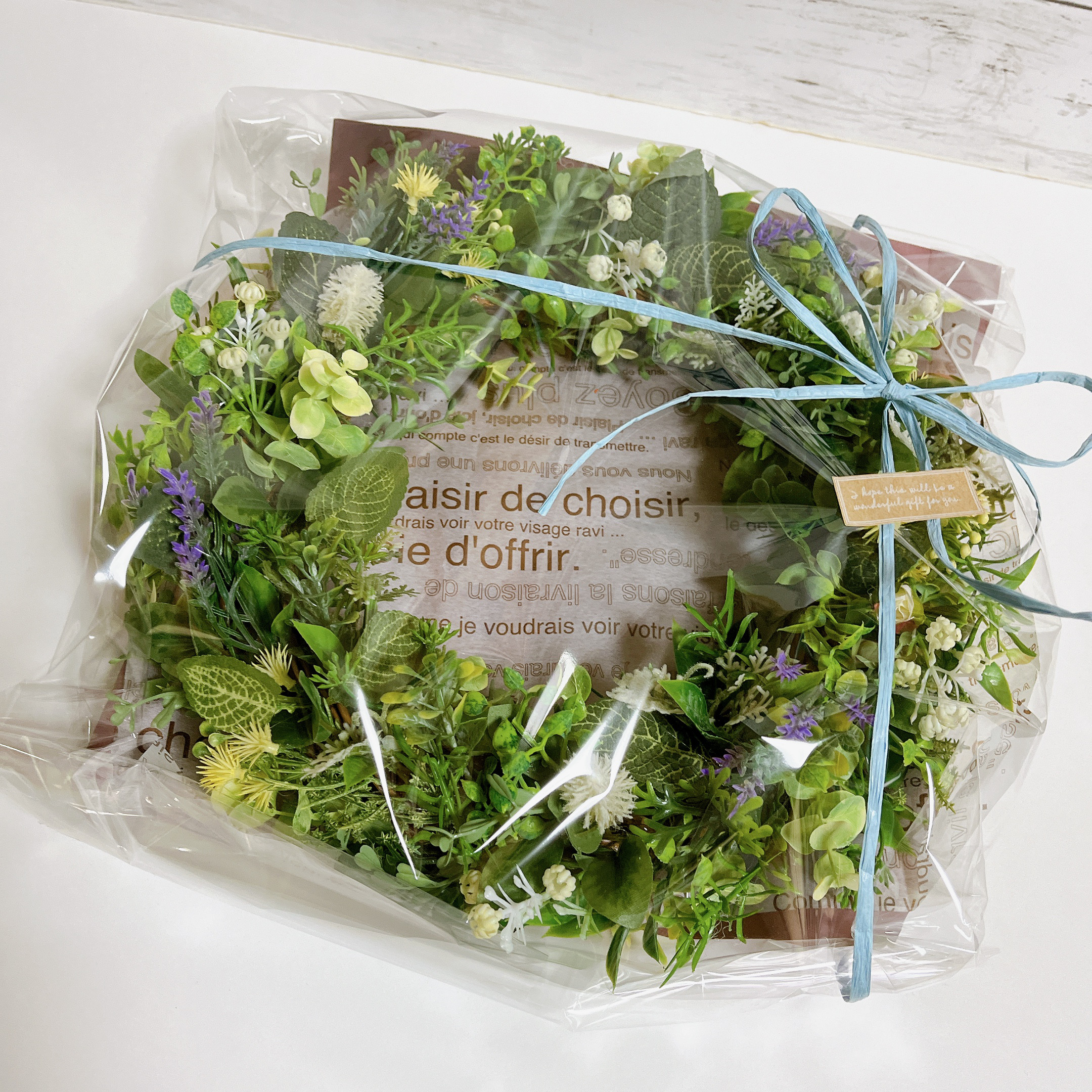 贈り物にも＊ 爽やか系の紫陽花とブルーのリース・30㎝・玄関にも　お部屋にも　ドアリース　贈り物　夏ギフト