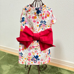 ☆新作犬服⭐︎ つまみ細工帯飾り付き 犬用着物 女の子用 桜