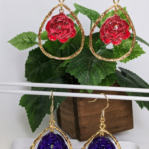 ピアス ねこ 薔薇 ️ 猫 ねこ ハート 薔薇 ピアス イヤリング ハンドメイド