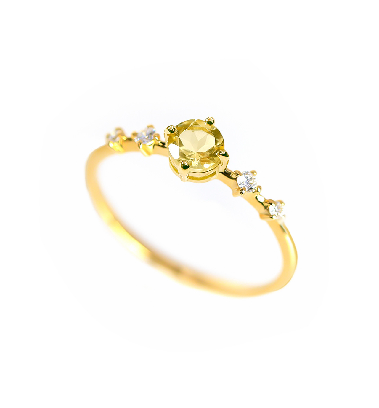 シトリン&ダイヤモンド K18リング ラウンドカット ~Ello Lily~11月誕生石