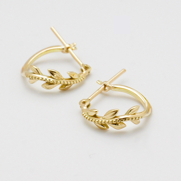 k10/k18 リーフ フープピアス ゴールド  ミル打ち 地金 10金 18金 pc_lfm