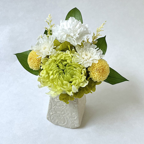 お供え用 おおきめ仏花 ２個セット プリザーブドフラワーアレンジ 白緑 楽天市場】翌日配達 プリザーブドフラワー 仏花 線香 セット