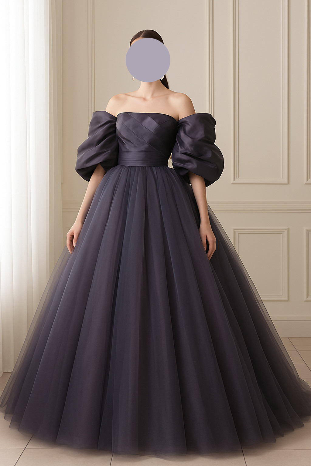 送料無料！カラードレス パフスリーブ パープル チュールスカート フレアスカート  大人っぽい 花嫁