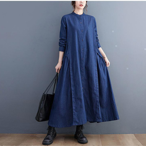 ロング ワンピース デニム 大きいサイズ レディース 秋 冬 新品