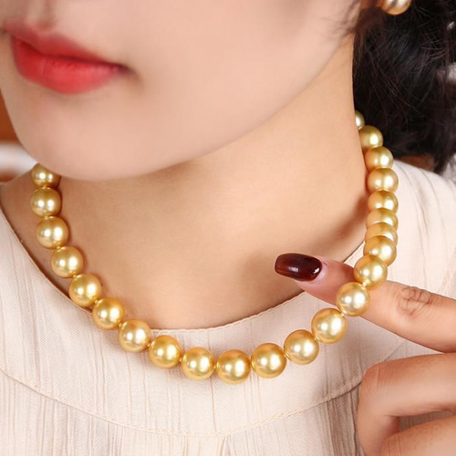 La Corser】南洋ゴールドパールネックレス 9-12mm 天然海水真珠 鏡面