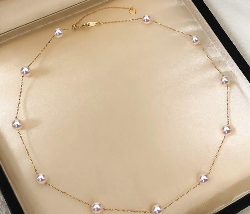 【ラコルセ】星空デザイン 7-7.9mm アコヤ海水真珠ネックレス 18金 極強光 ニッチライト 高級スタイル 鎖骨チェーン