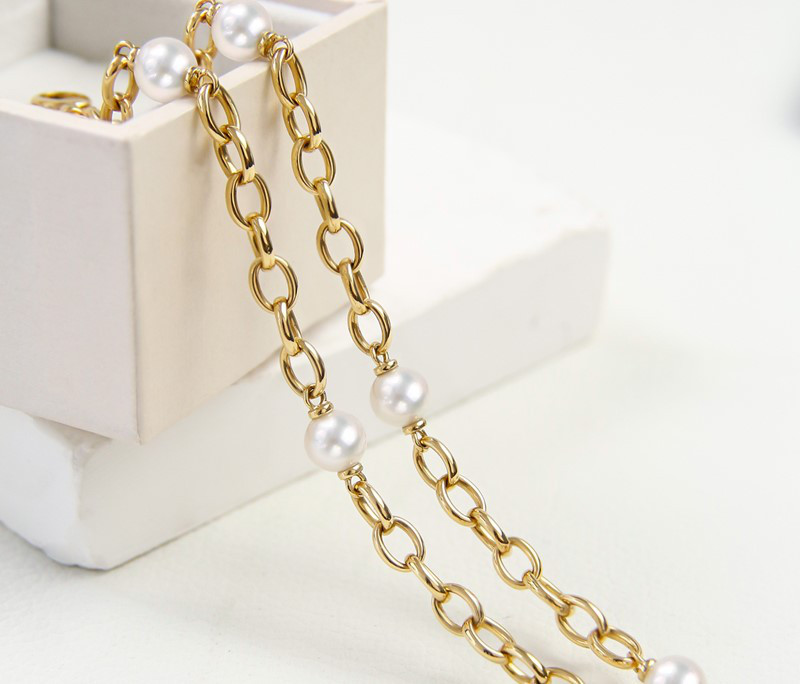 【La Corser】中世風馬蹄デザイン7.5-8mmアコヤ海水真珠ネックレス18Kゴールド大輪チェーン軽量高級調節可能マッチン