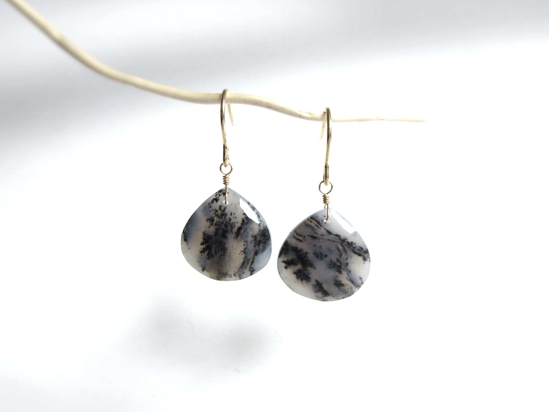 【美粒】14.8×14.6mm「デンドライトアゲート」14kgfピアス/イヤリング