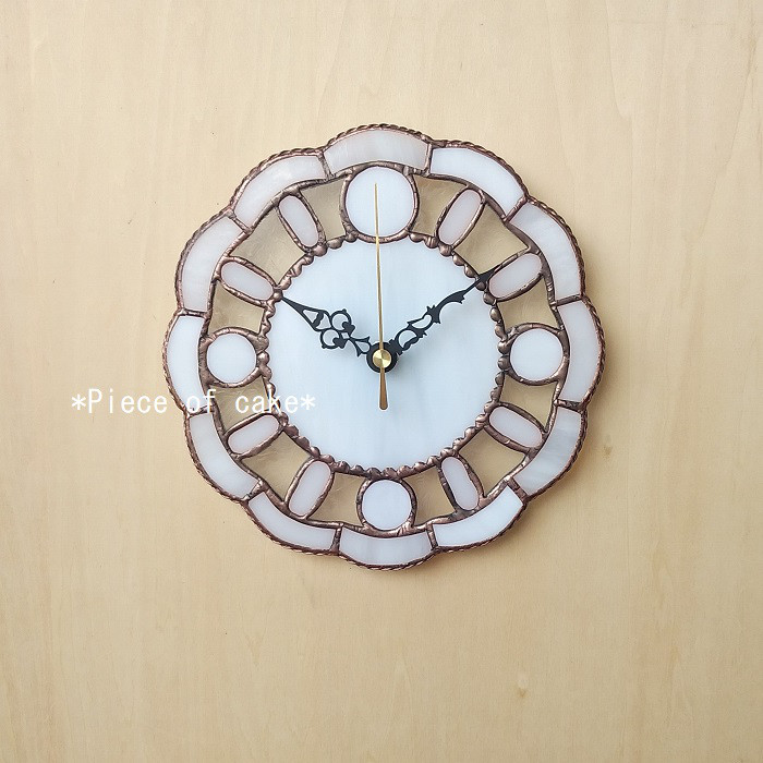 ステンドグラスの(Φ20)掛け時計＜ホワイト花型＞(CL08A)時計(スイープ）クロック　ホワイト＞