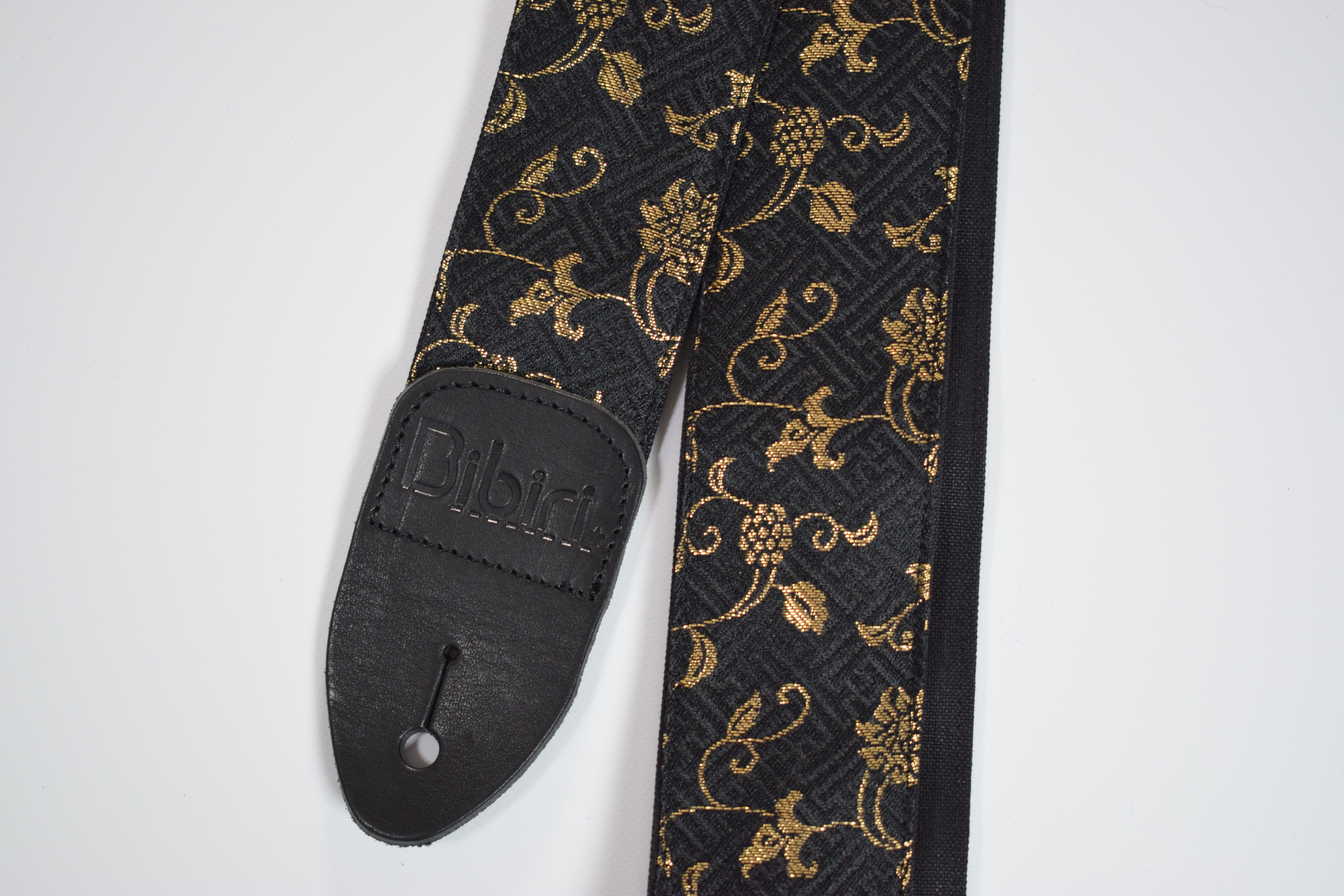 蔦　帆布ギターストラップ（黒）京都金襴