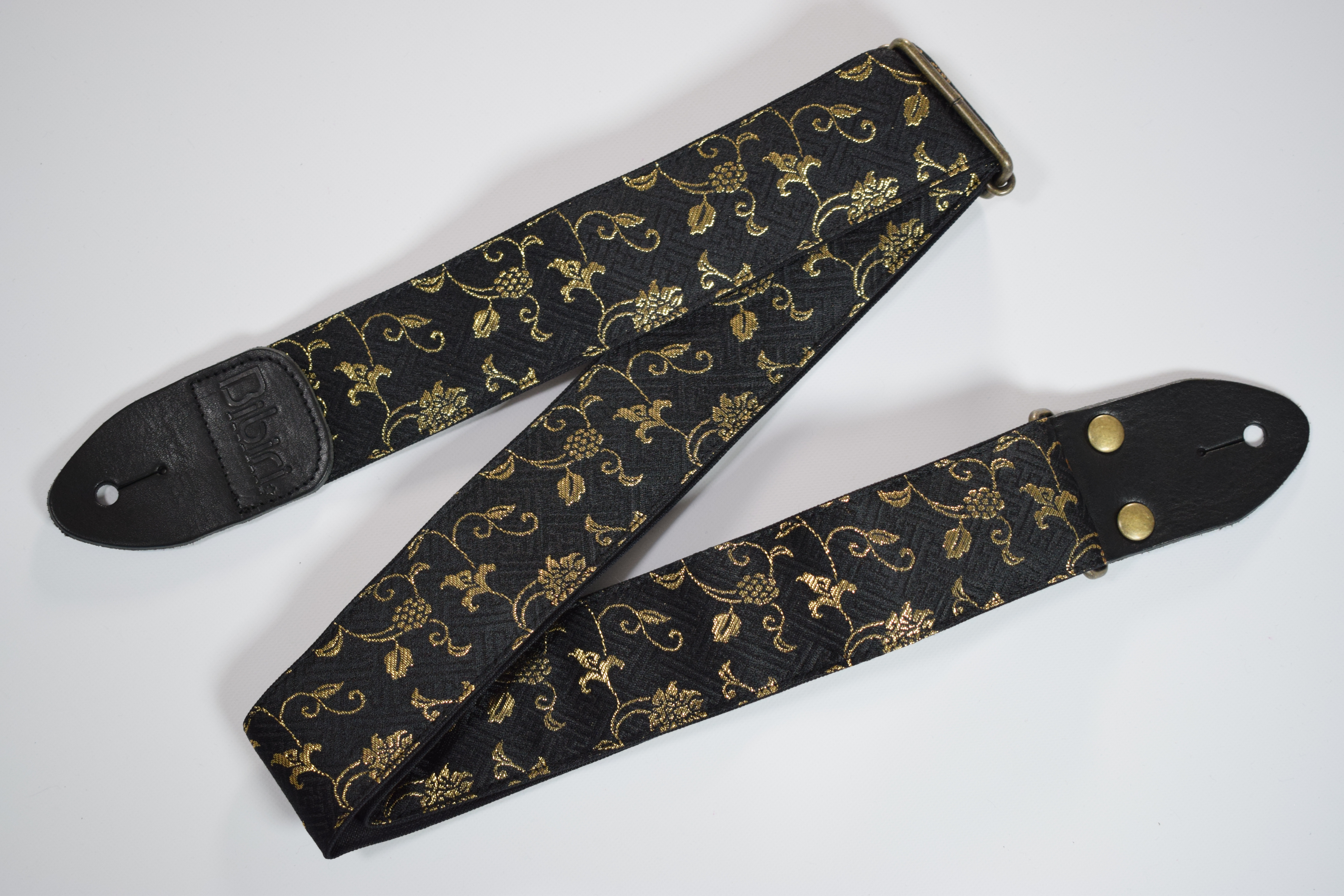 蔦　帆布ギターストラップ（黒）京都金襴