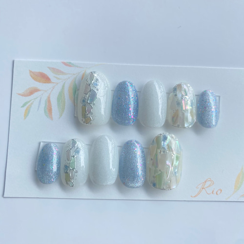 シェル マグネット 青 ブルー 白 ホワイト 水色 シルバー 海 夏 ミラー