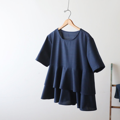 夏SALE 上質ギマ擬麻コットン ティアード フリル ブラウス