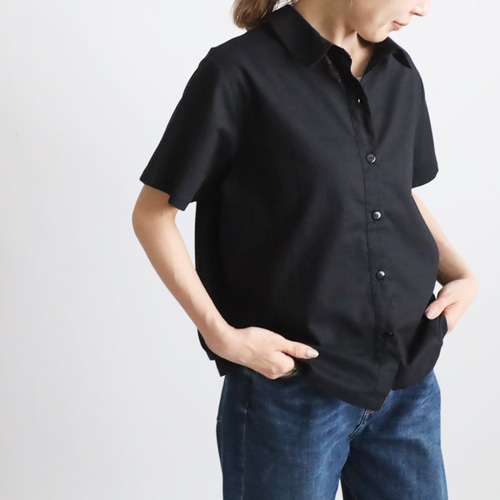 新作　上質ギマ擬麻コットン　角襟　四角 しかくい シャツ 半袖 シャツ ジャケット ブラック  夏 ゆったり シンプルF15C 新作 上質ギマ擬麻コットン 角襟 四角 しかくい シャツ 半袖