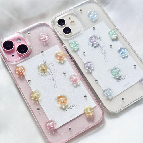Candy Flowerスマホケース 押し花iPhoneケースAndroid iPhone16
