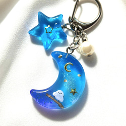 シマエナガチャーム ハンドメイドチャーム レジンチャーム【夜空に佇む