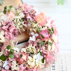 野の花と紫陽花のリースmini＊18センチ  ナチュラルピンク 3枚目の画像