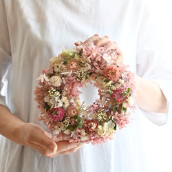 野の花と紫陽花のリースmini＊18センチ  ナチュラルピンク 5枚目の画像