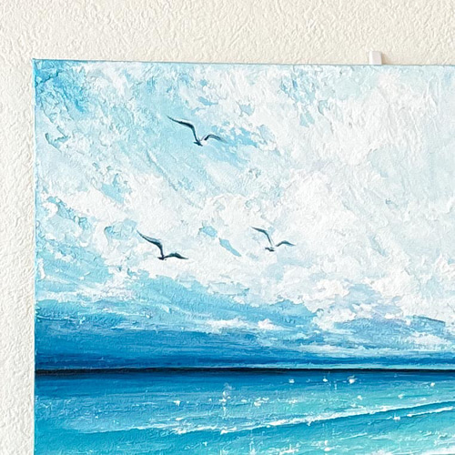Earth【原画】爽やかな大人ブルーの海とカモメ〜癒しの場所 絵画 Apple