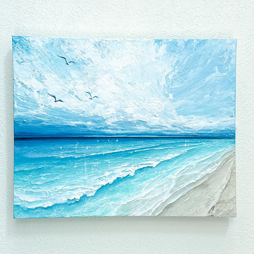 Earth【原画】爽やかな大人ブルーの海とカモメ〜癒しの場所 絵画 Apple