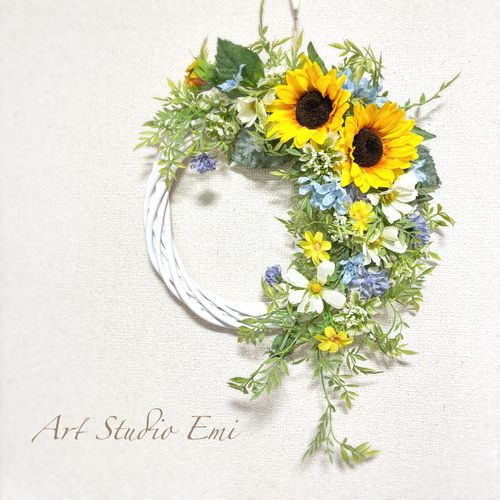 ＊ひまわり＊ページ　☘ミモザフレッシュリース☘　①・③ ミモザグリーンミックスフルリース | andbloom