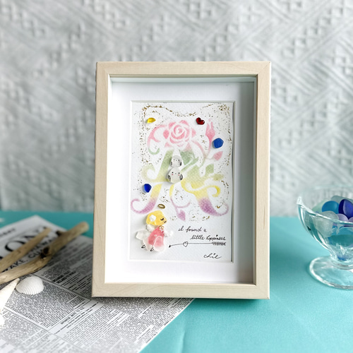 シーグラスアート no75 『イニシャルAの天使さん』パステルアート 天使