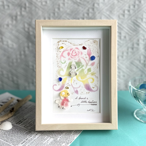 シーグラスアート no75 『イニシャルAの天使さん』パステルアート 天使