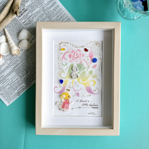 シーグラスアート no75 『イニシャルAの天使さん』パステルアート 天使