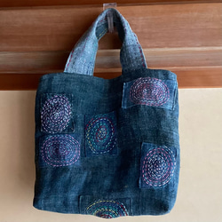 藍染め古布パッチワークキルト小型トートバッグ トートバッグ 自然堂