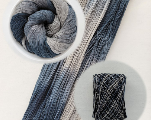ログウッドの段染め(鼠と藍色）/草木染め糸【木綿20番4本糸】刺し子糸