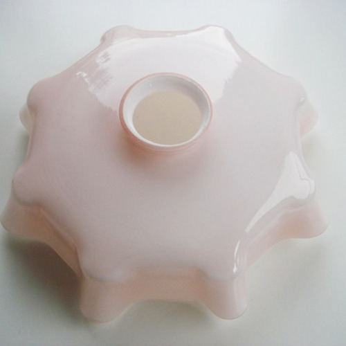 ♪フランスアンティーク 優美なフリルのピンクガラスシェードランプ