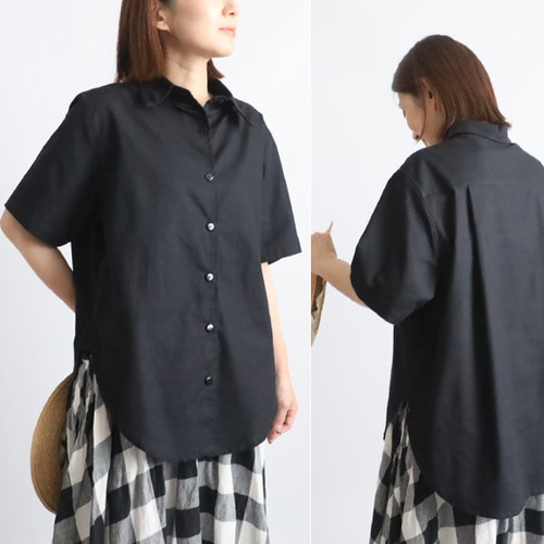 夏の日の２０２５ ＳＡＬＥ　ギマ擬麻コットン　後ろ姿も抜かりない　背中丸み　抜き襟　小粋シャツ　ブラウス　ホワイト白 Y99D ラスト5 最終SALE ギマ擬麻コットン 後ろ姿も抜かりない