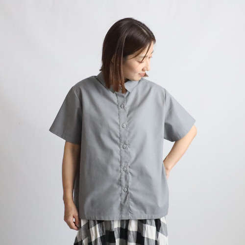 新作　上質ギマ擬麻コットン　角襟　四角 しかくい シャツ　半袖　シャツ　ジャケット グレー シンプル 夏 ゆったり F15A 新作 上質ギマ擬麻コットン 角襟 四角 しかくい シャツ 半袖
