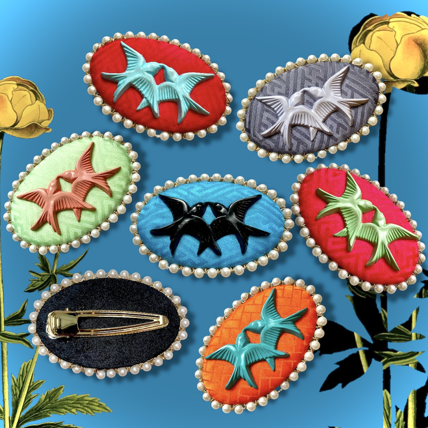 ✤重ね衿パール巻ツバメのヘアクリップ✤