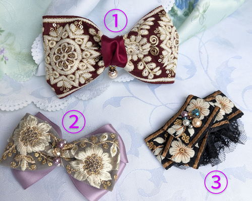 no.52 ハンドメイド　刺繍リボンとゴールドパーツのヘアアクセサリー✩.*˚ 51737b4c9d20bd73bcff4d962e65ee