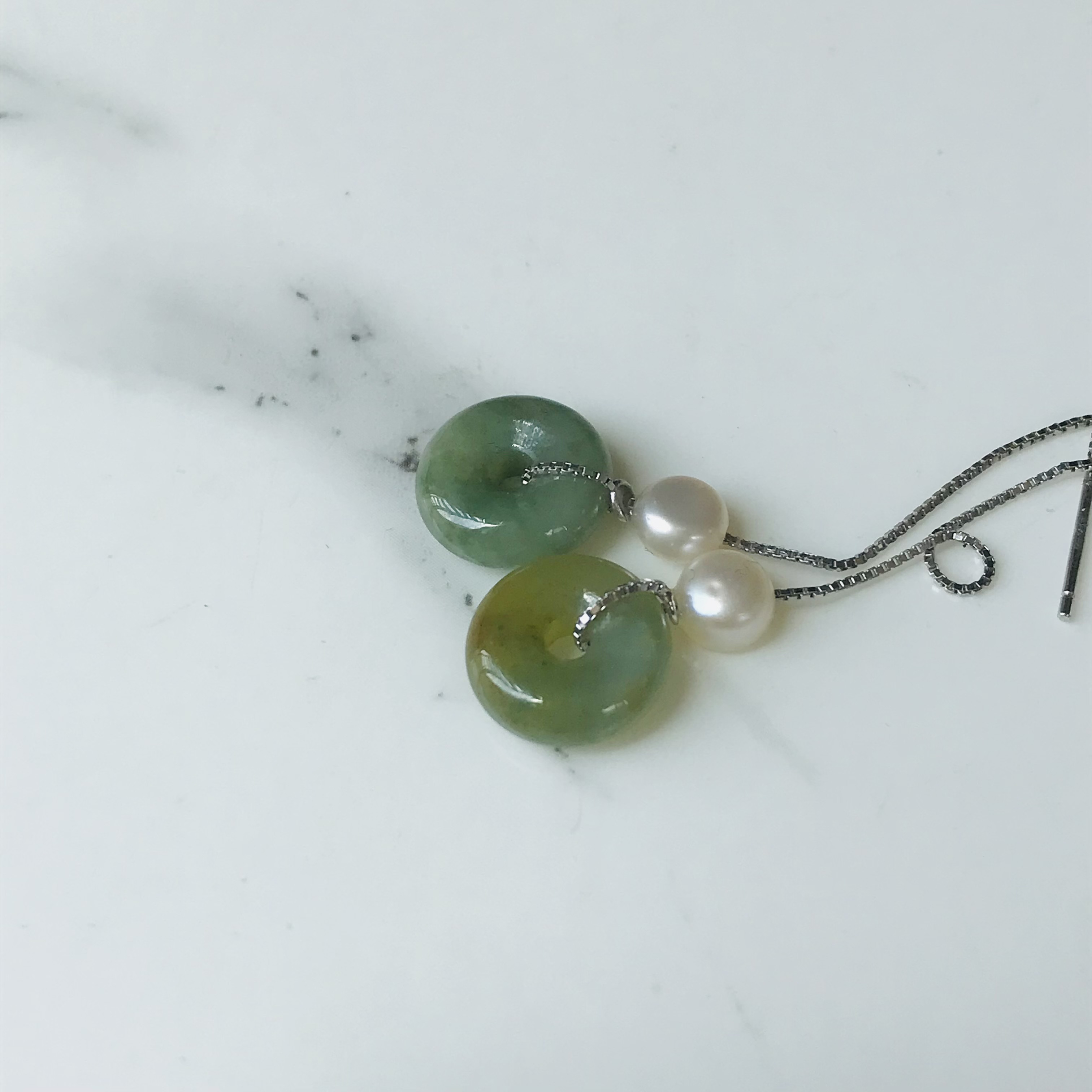 [P117-001] ジェイド　JADE  ヒスイ　本翡翠　ピアス　　天然石　一点物　ミャンマー産　s925  パール