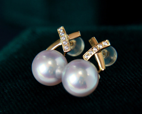 海水パール[アコヤ]-ラウンド-ピアス[天然ダイヤ]-K18/刻印有 430e319221dd455a3a99fca59533a7