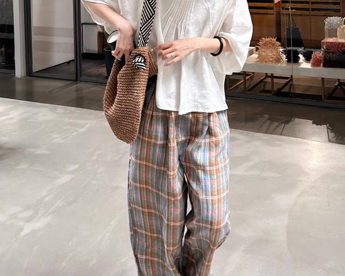 ARTS&SCIENCE チェックリネンパンツ 麻100％ リラックス ワイドパンツ】（2color）リネンゆったりパンツ