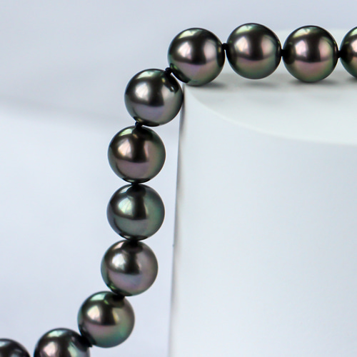 La Corser】タヒチ黒蝶真珠ブレスレット 8-10mm 黒と緑 天然海水