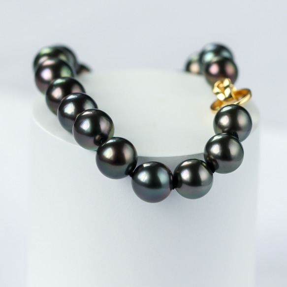 La Corser】タヒチ黒蝶真珠ブレスレット 8-10mm 黒と緑 天然海水
