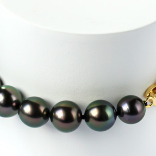 La Corser】タヒチ黒蝶真珠ブレスレット 8-10mm 黒と緑 天然海水