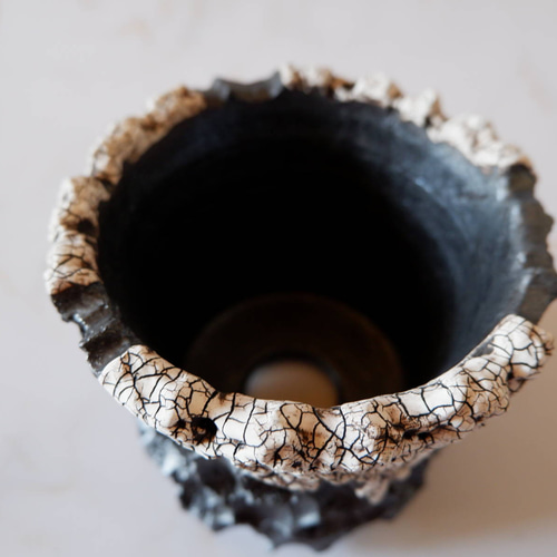 4号貫入白化粧黒鉢118 塊根植物 多肉植物 アガベ 盆栽 植木鉢 作家鉢