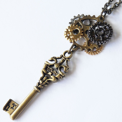 スチームパンク5 steampunk 歯車プレイト スチームパンク 鍵ペンダント