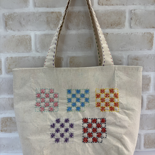 ビーズ刺し子 ハンドメイド ビーズ刺繍 刺し子 刺繍 トートバッグ