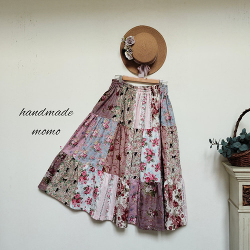 パッチワークのティアードスカートfree ロングスカート（マキシ