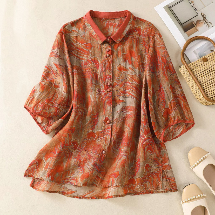 夏、綿麻シャツ、コットンリネンシャツ、シャツ、トップス、受注生産