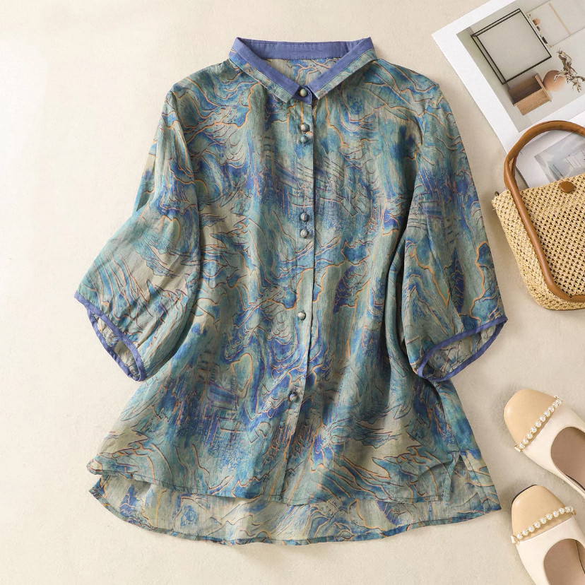 夏、綿麻シャツ、コットンリネンシャツ、シャツ、トップス、受注生産