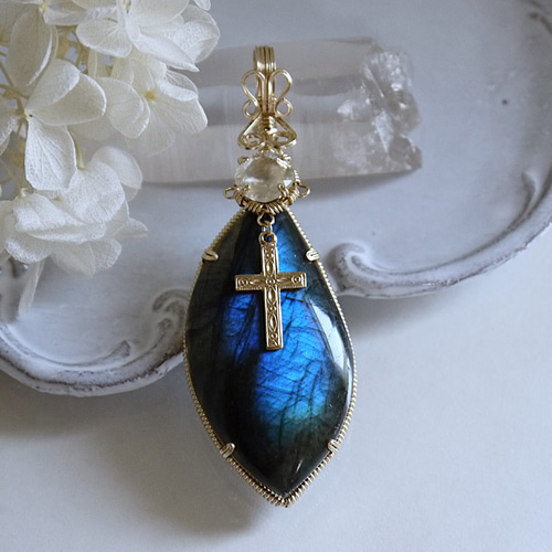 再販】銀河鉄道の夜＊*白鳥の停車場ペンダントトップ【K14GF/天然石】1